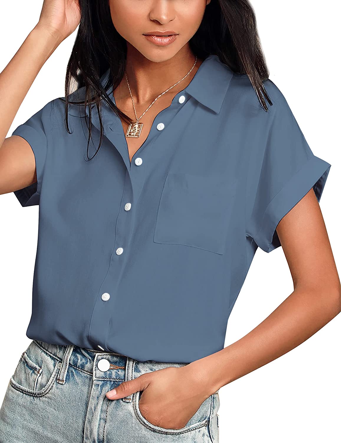 Button V -Neck Blouse