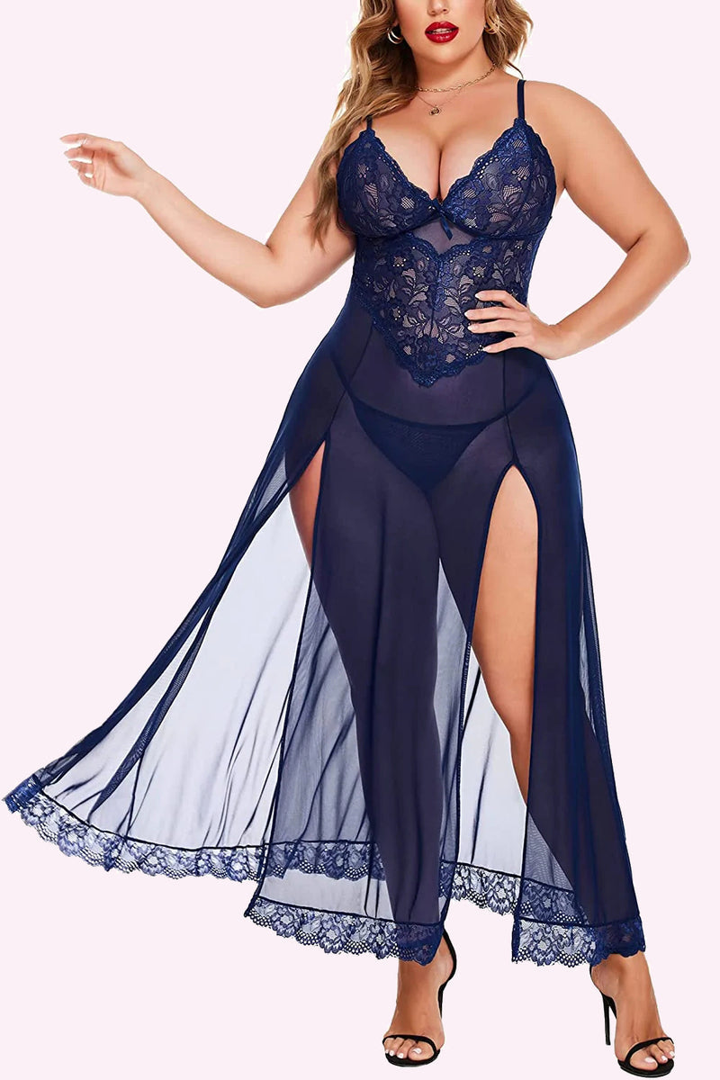 Avidlove Plus Size Lingerie For Babydoll Mesh Maxi Nightdress Strappy Exotic Sleepwear Side Slits