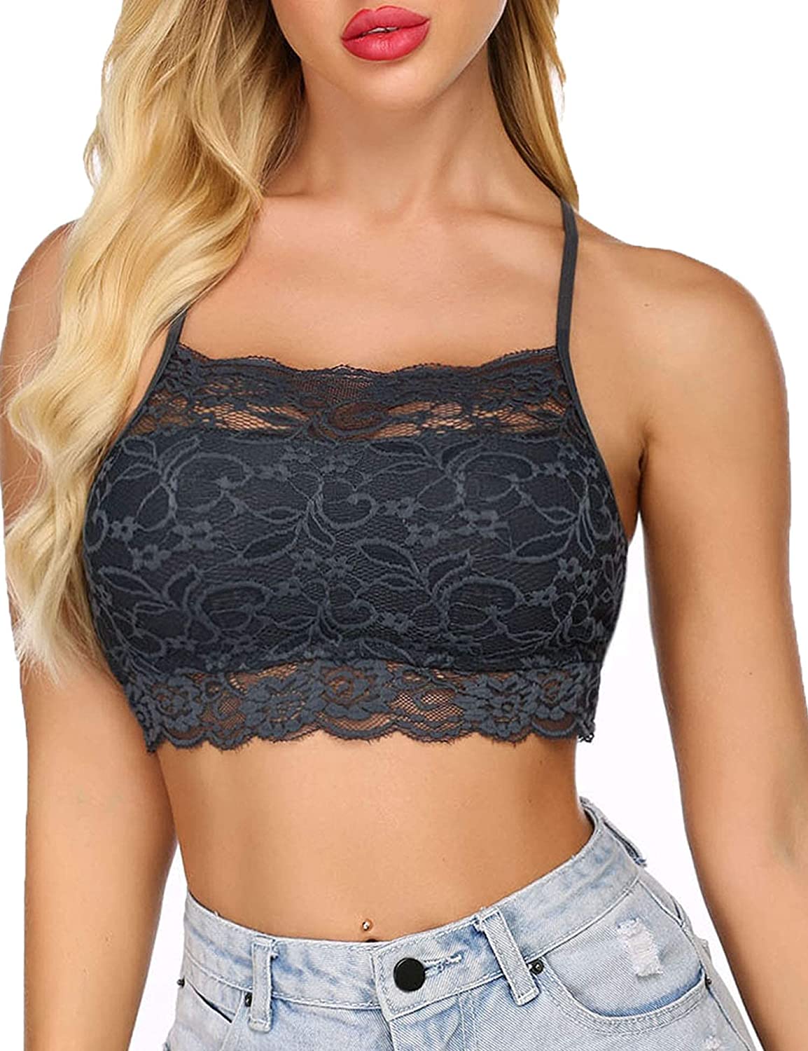 Avidlove Lace Bralette for High Neck Camisoles Racerback Double-Layered Crop Top