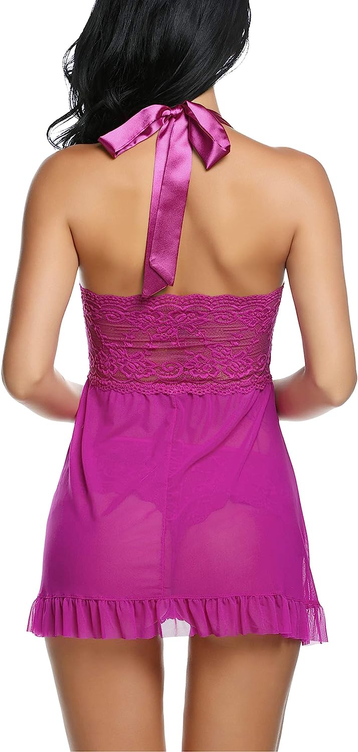 Avidlove Lingerie for Lace Babydoll Open Front Sleepwear Halter Nighty Chemsie XS-5XL