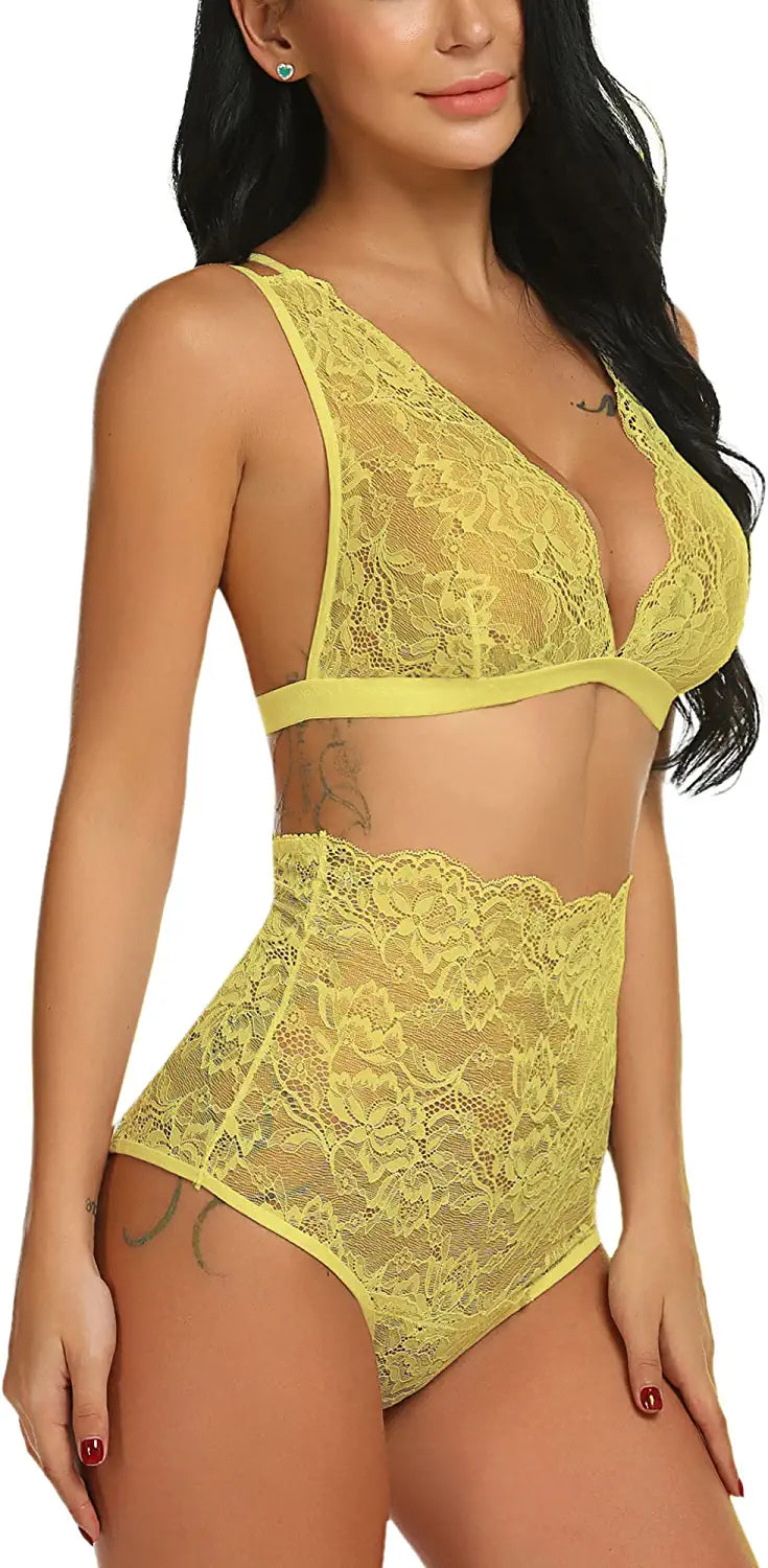 Avidlove Lingerie for High Waist Bra and Panty Set Strappy Babydoll Bodysuit