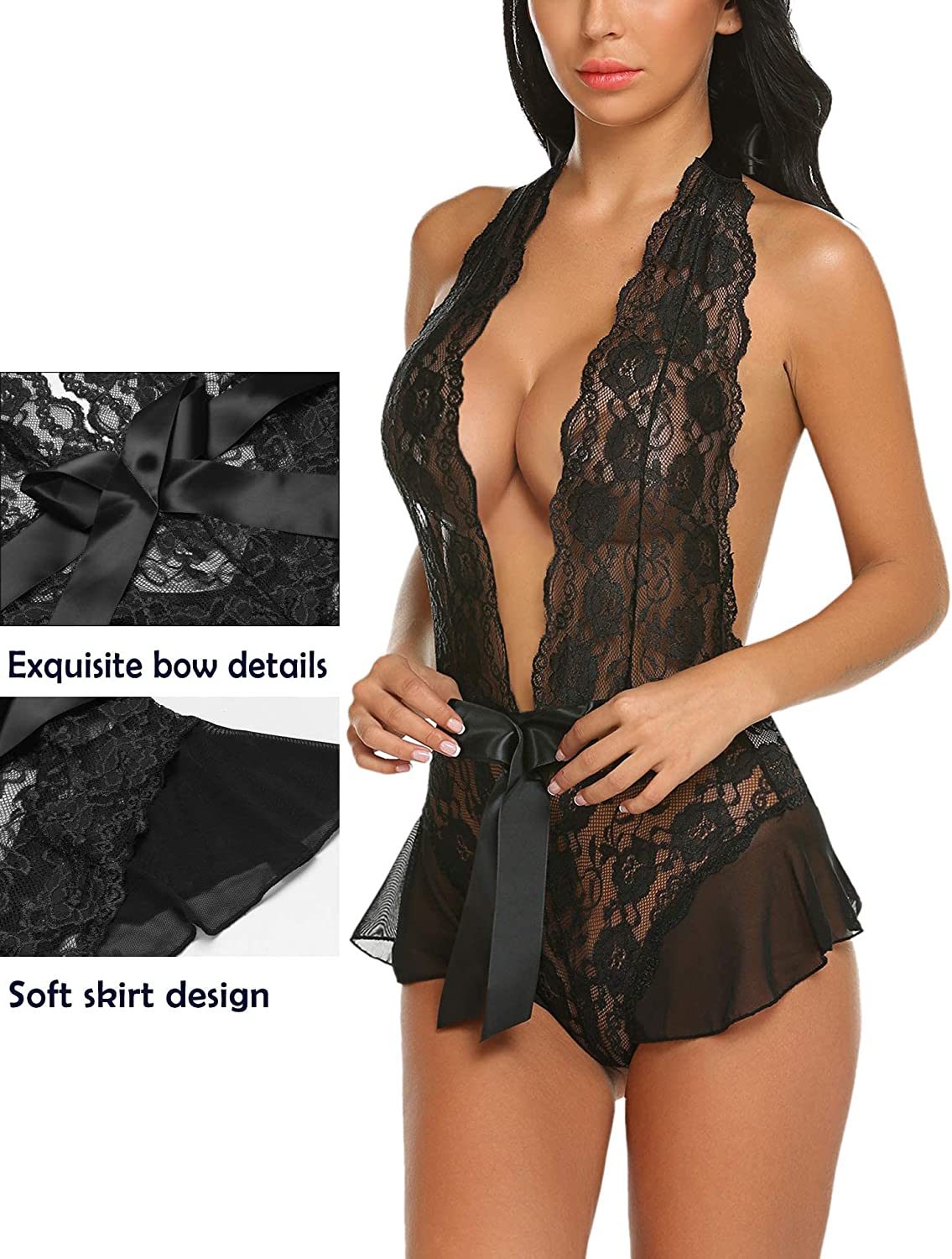 Avidlove Lingerie for Lace Teddy Bodysuit Halter V Neck One Piece Lingerie Babydoll XS-XXXL