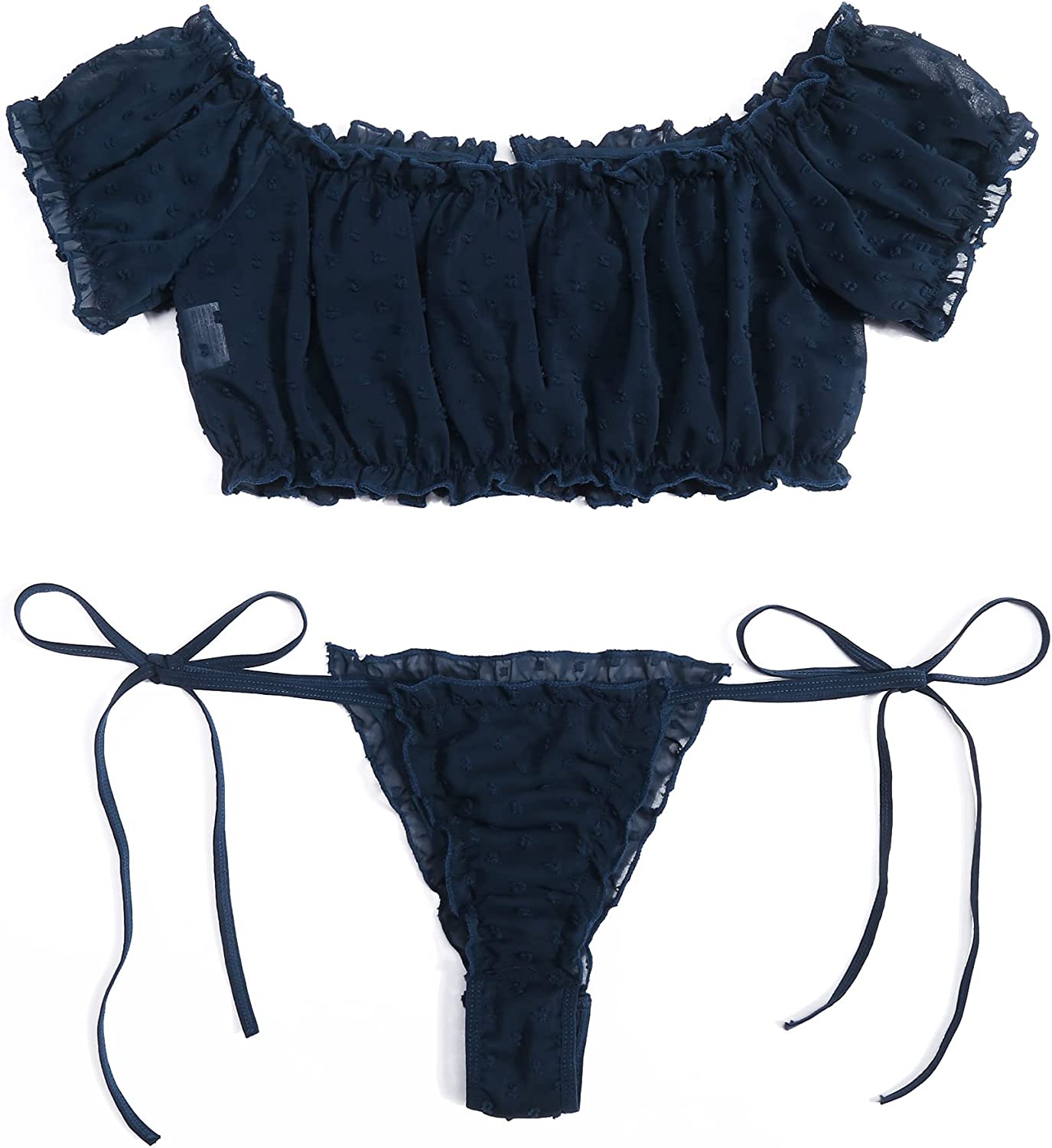 Avidlove Bra and Panty Set Ruffle Lingerie Set Mesh Babydoll Chemise