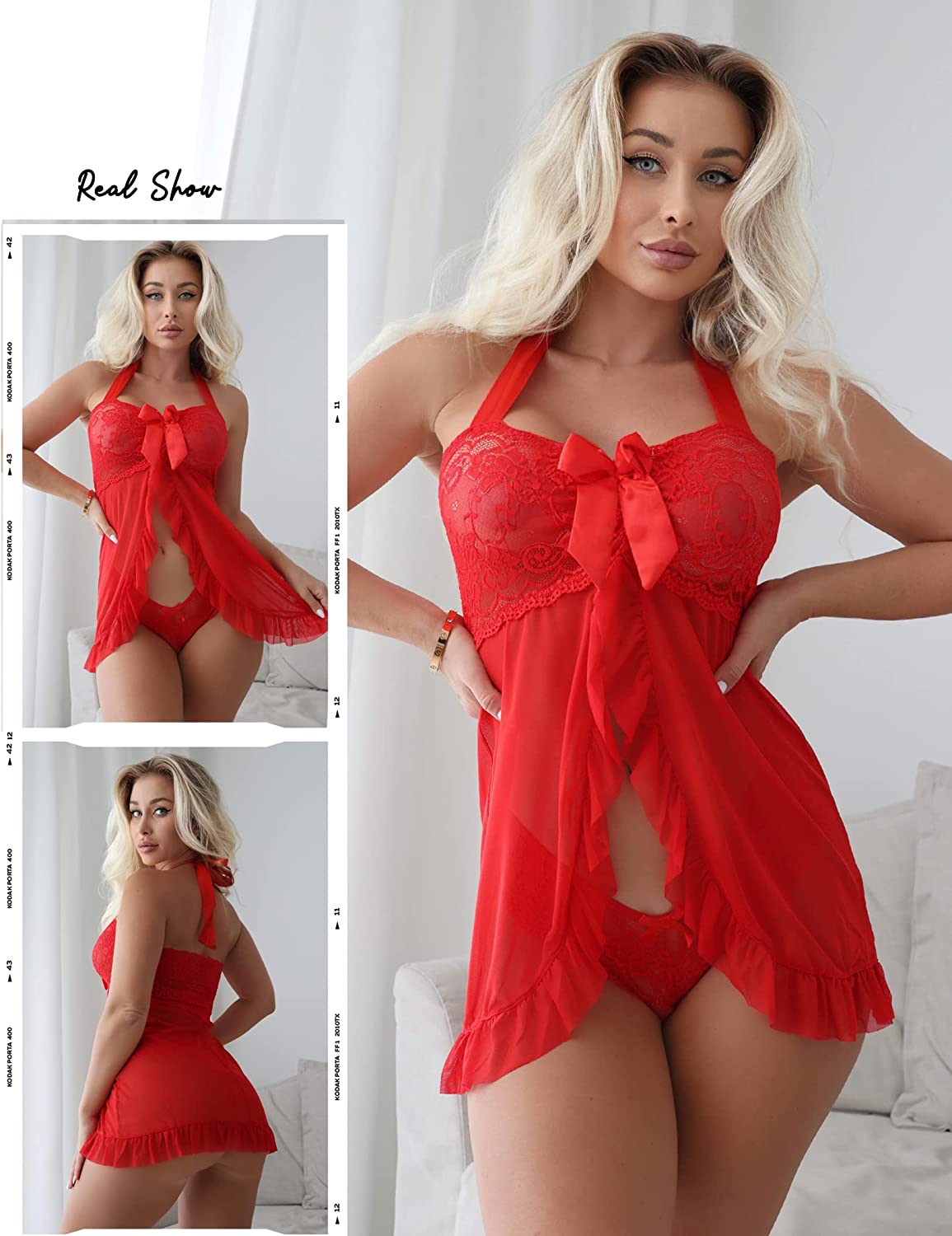 Avidlove Lingerie for Lace Babydoll Open Front Sleepwear Halter Nighty Chemsie XS-5XL