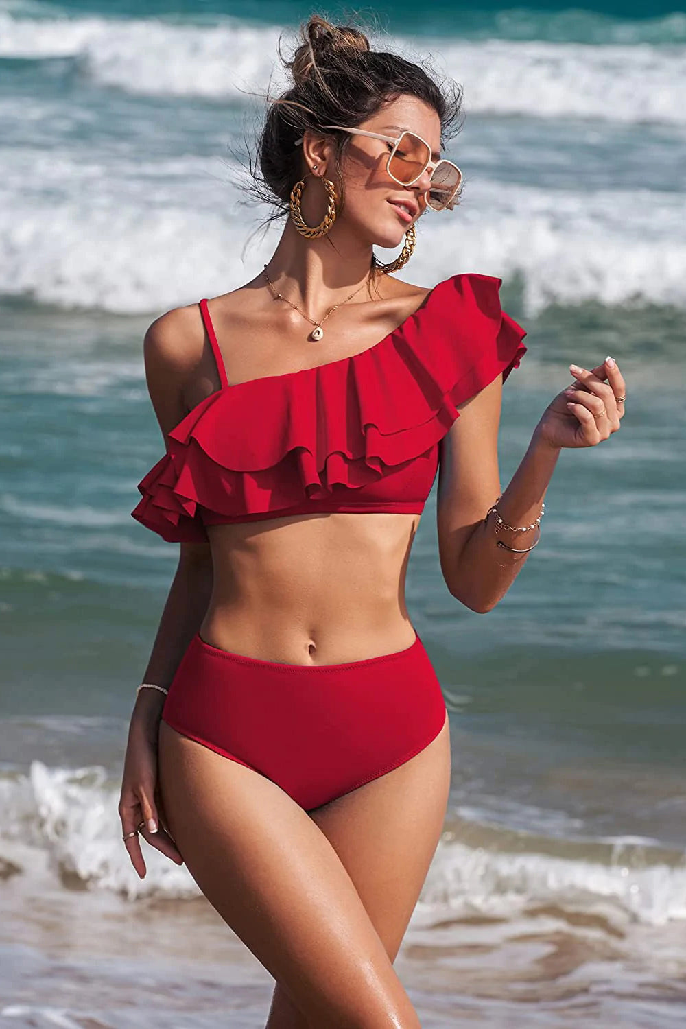 Avidlove One Shoulder Swimsuits for Ruffle Bikini Two Piece Bathing Suits