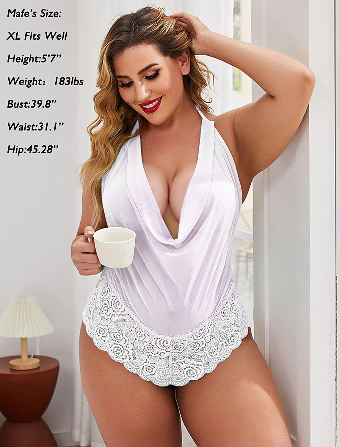 Avidlove Lingerie Teddy One Piece Lace Halter Babydoll Bodysuit