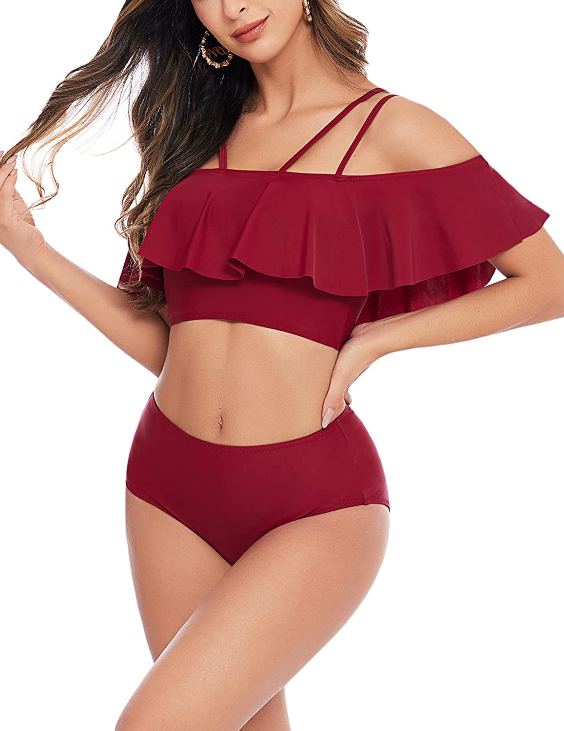 Avidlove Swimsuits for Two Piece Bathing Suits Ruffled Flounce Top with High Waisted Bottom Bikini Set