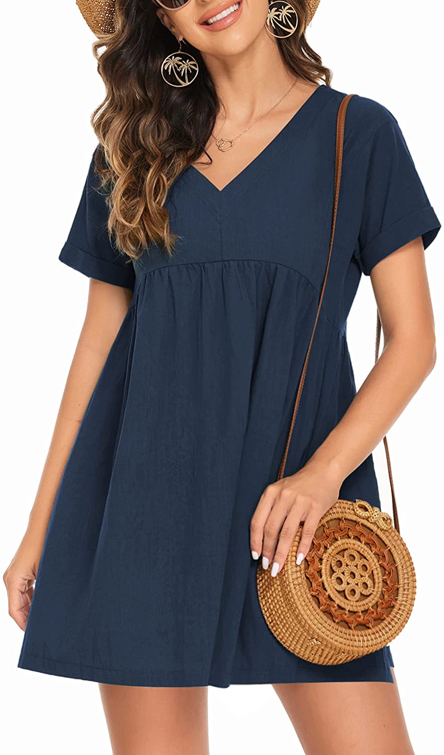 Cotton V-neck Mini Dress