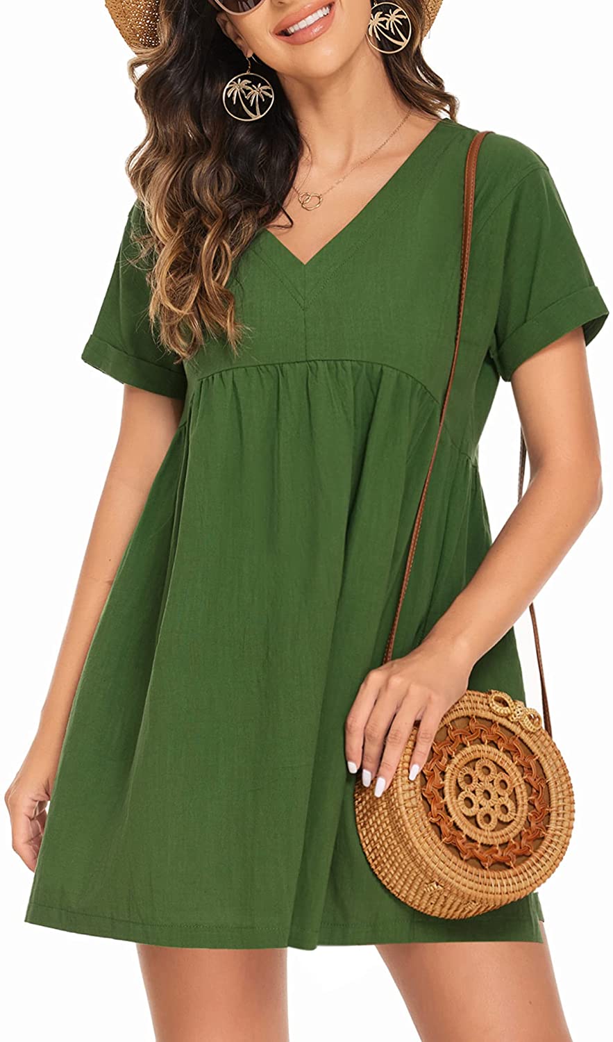 Cotton V-neck Mini Dress