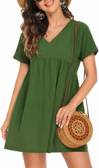 Cotton V-neck Mini Dress
