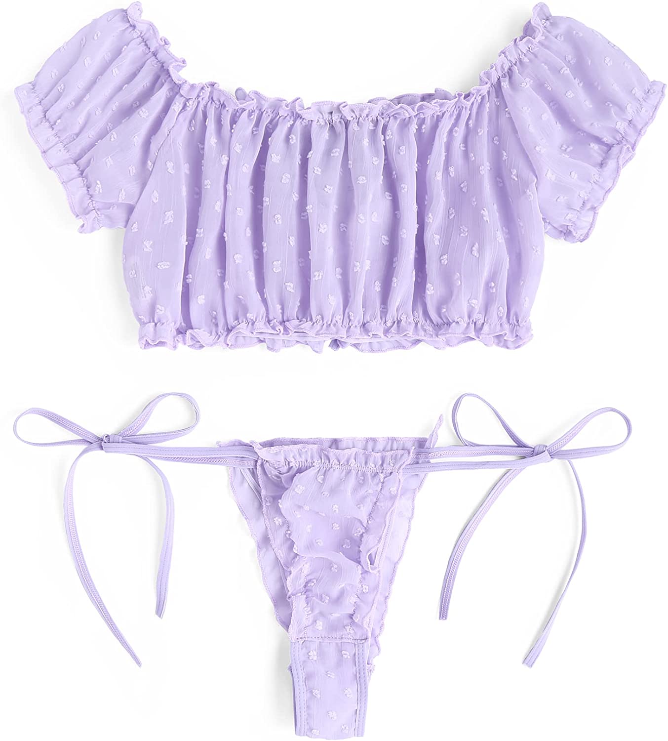 Avidlove Bra and Panty Set Ruffle Lingerie Set Mesh Babydoll Chemise