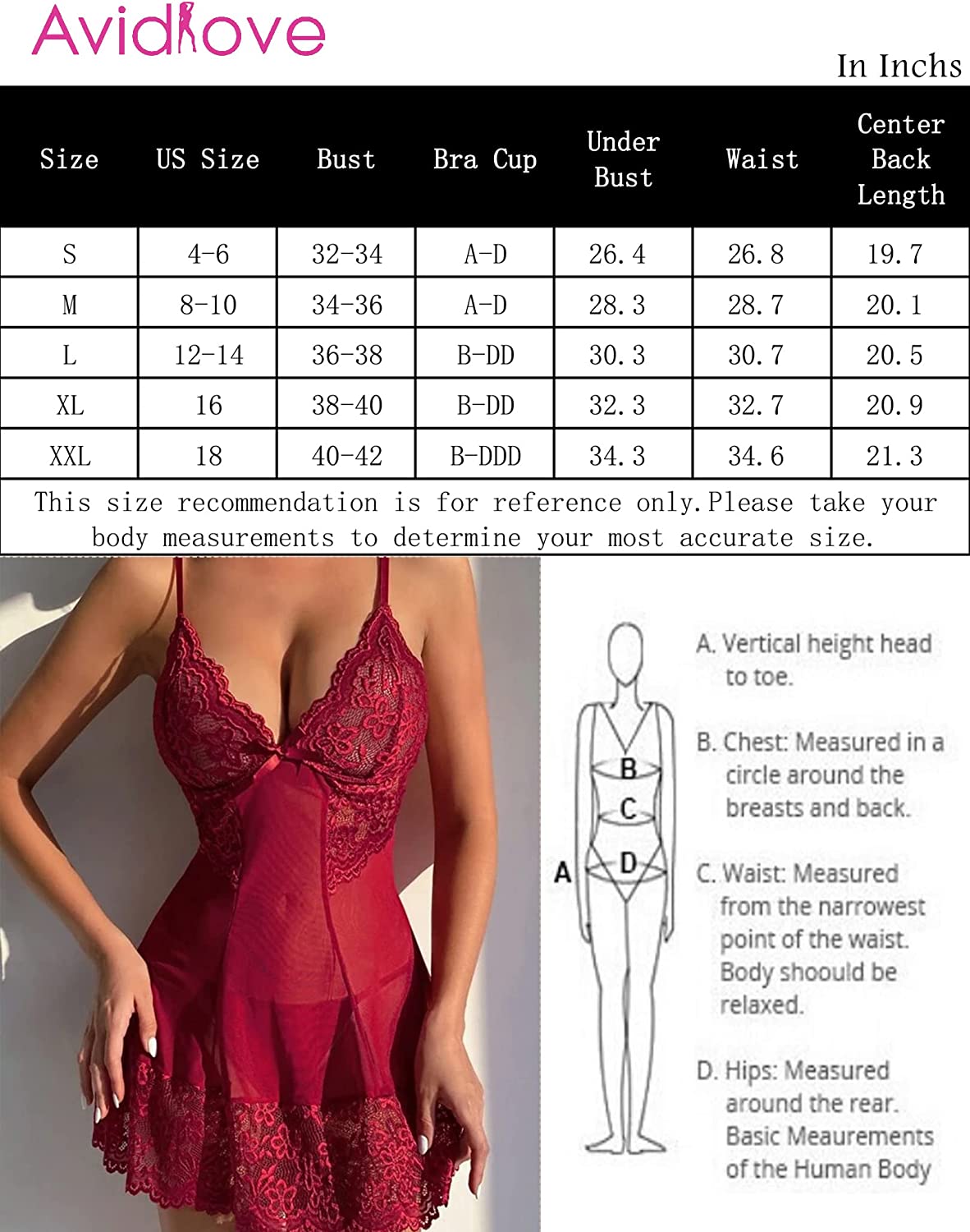 Avidlove Lingerie for Kinky Babydoll Lingerie Mesh Sleepwear Lace Chemise