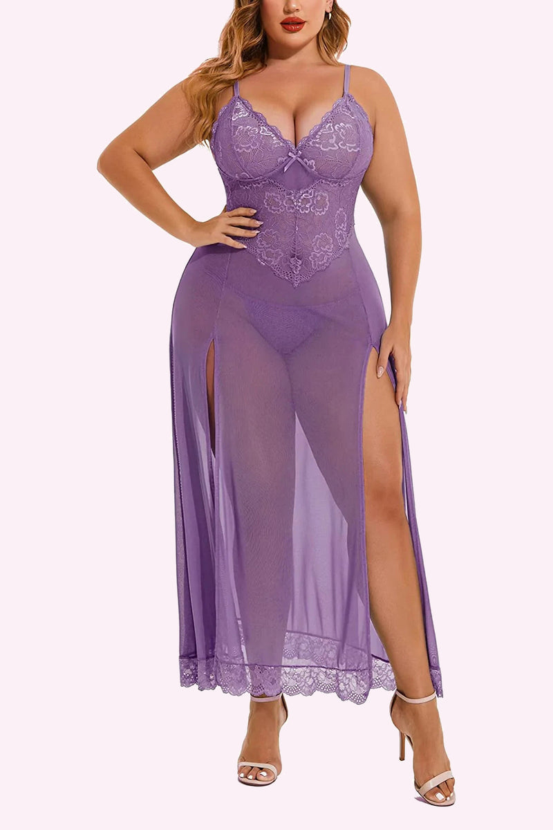 Avidlove Plus Size Lingerie For Babydoll Mesh Maxi Nightdress Strappy Exotic Sleepwear Side Slits