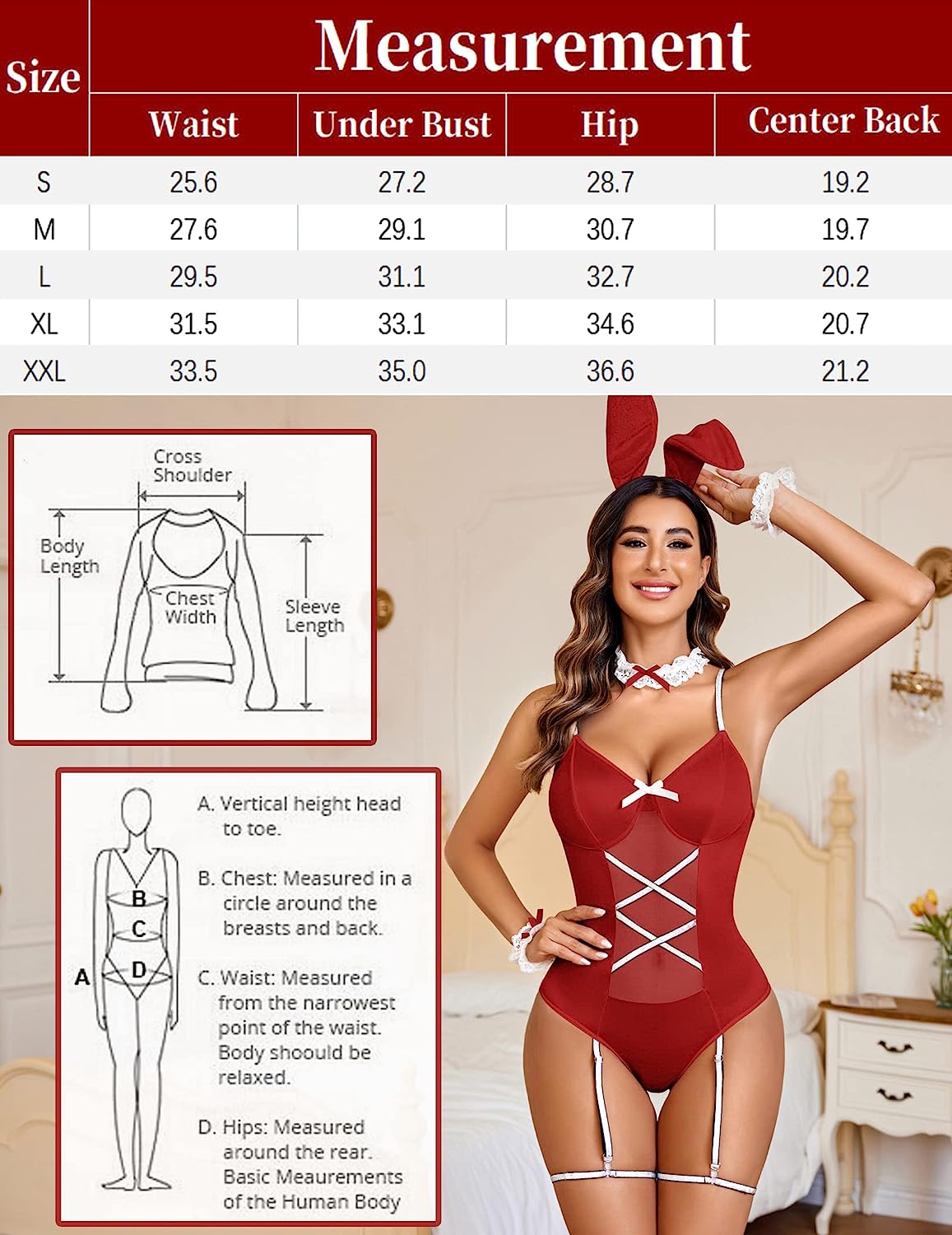 Avidlove Cosplay Lingerie Anime Costume Bodysuit Set Bunny Teddy Lingerie 3PC Maid Outfit