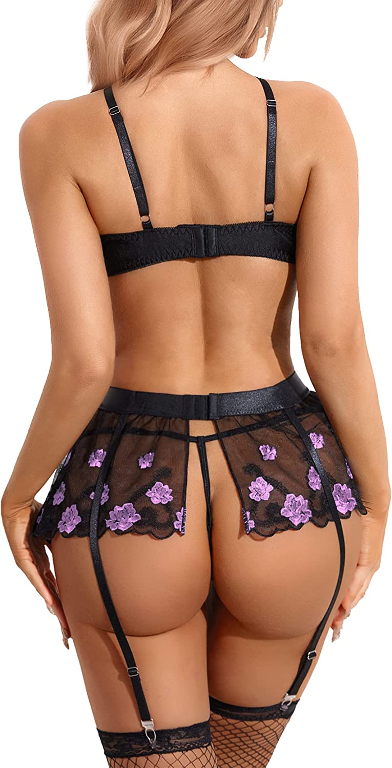 Avidlove Garter Lingerie Set for with Underwire 3 Piece