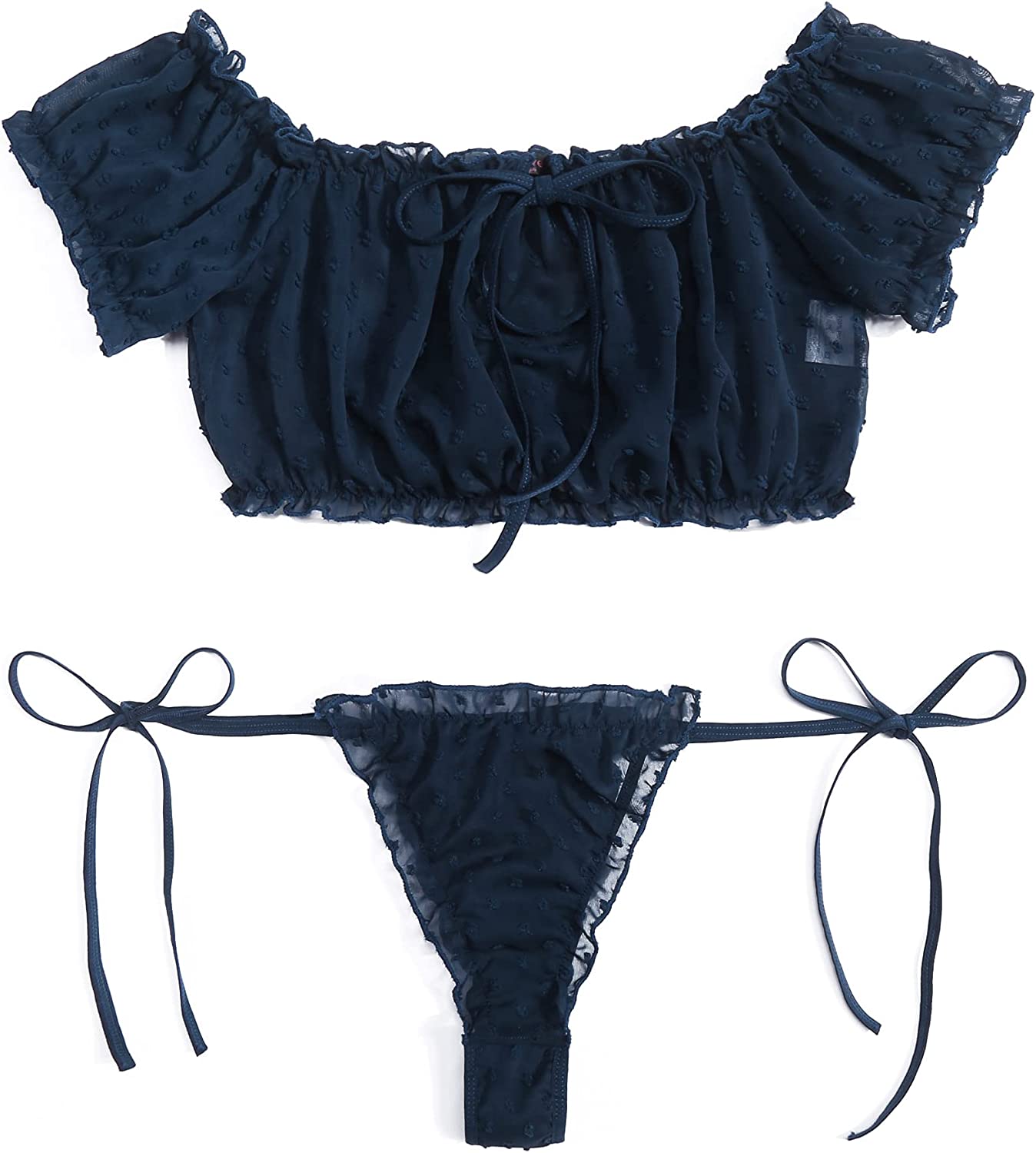 Avidlove Bra and Panty Set Ruffle Lingerie Set Mesh Babydoll Chemise