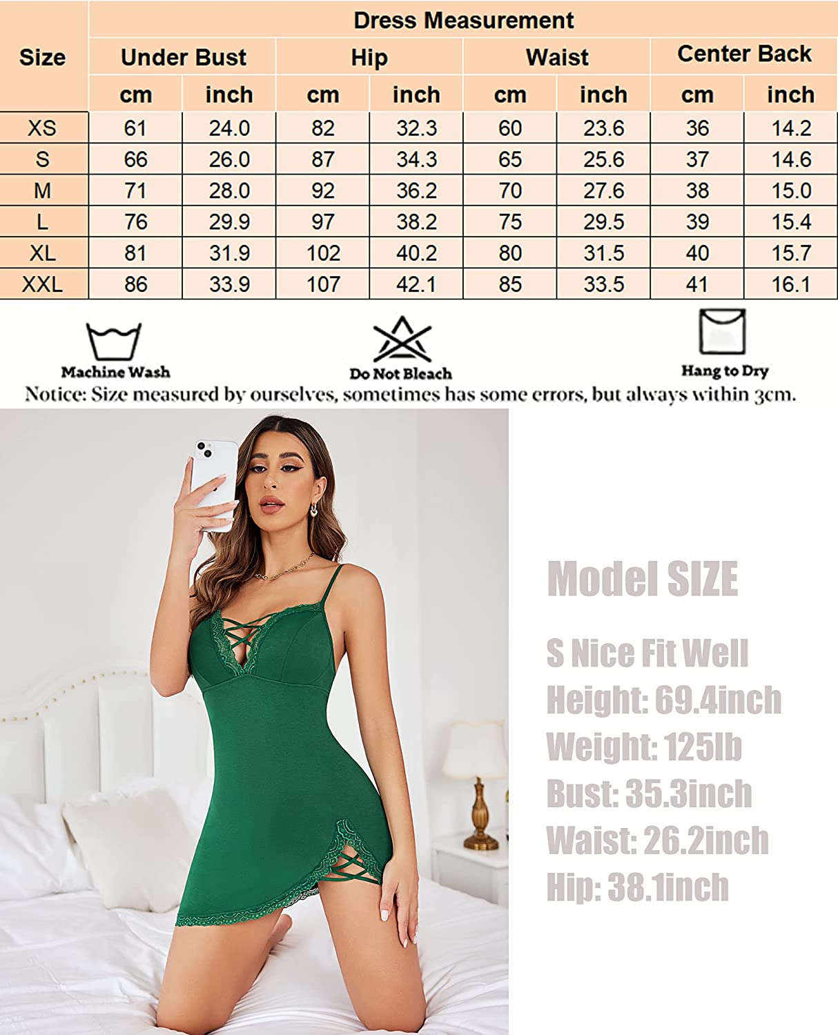 Avidlove Nightgown V-Neck Babydoll Chemises Lace Modal Sleepwear Full Slip Side Slit Sleep Dress XS-XL
