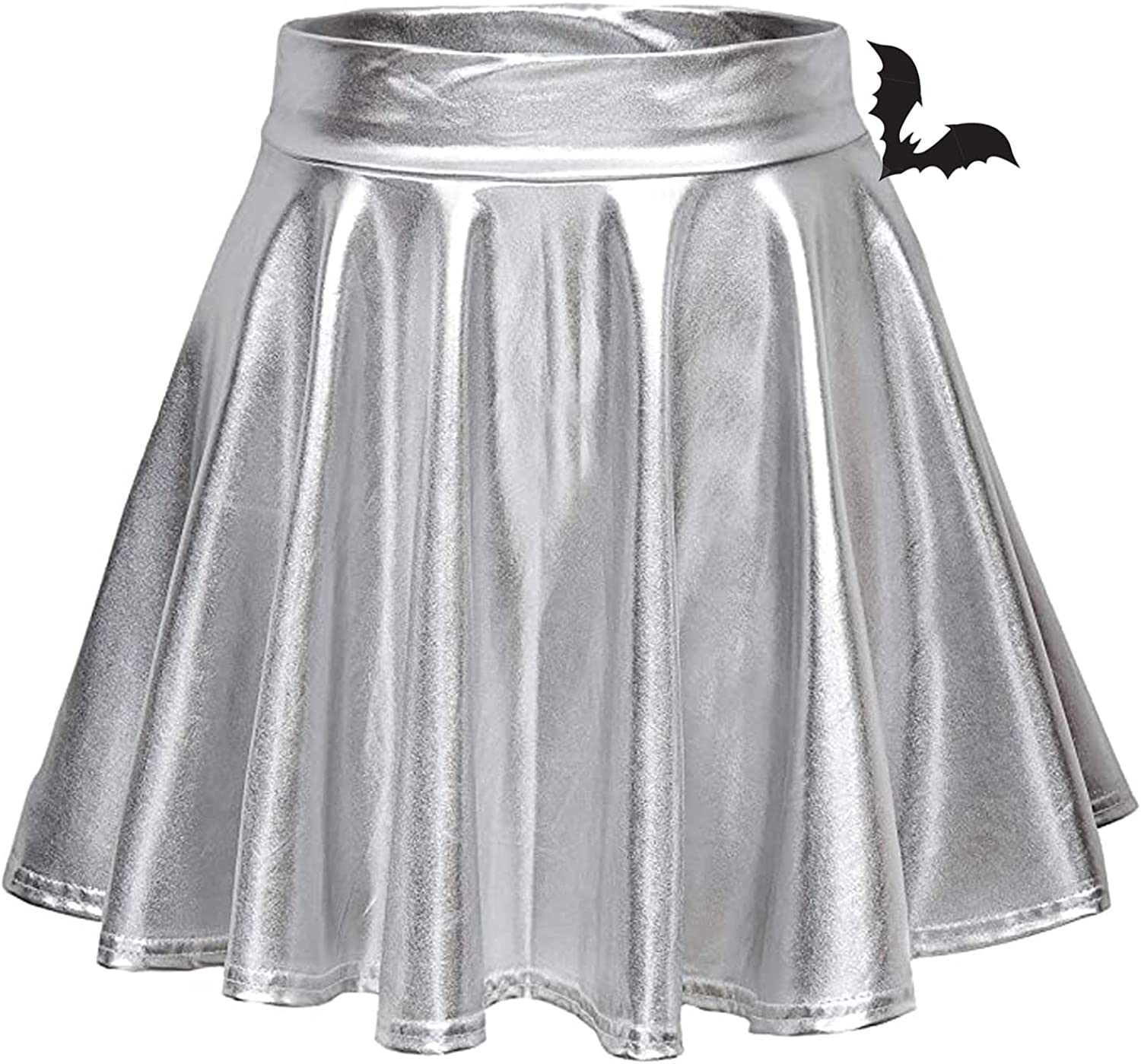 Avidlove Metallic Skirt for High Waisted Skirt Shiny Stretchy Mini A-Line Flared Skater Skirt S-XXL