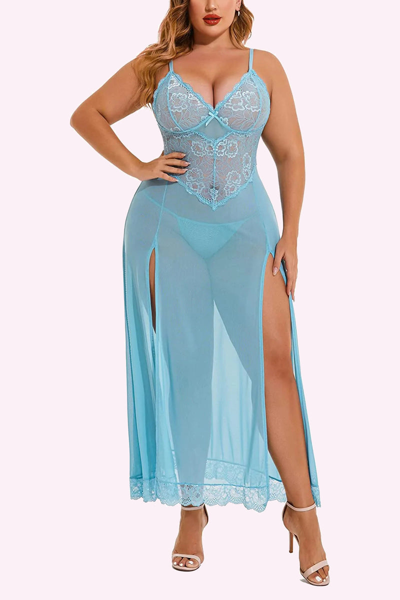 Avidlove Plus Size Lingerie For Babydoll Mesh Maxi Nightdress Strappy Exotic Sleepwear Side Slits