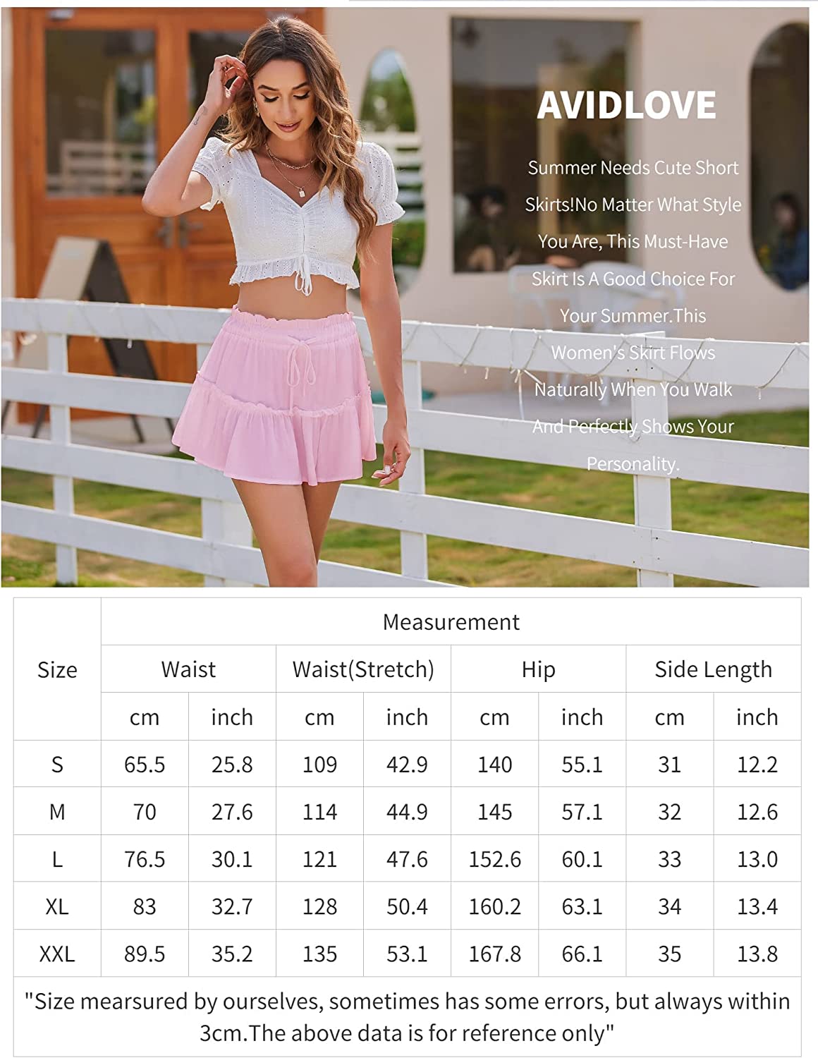 Avidlove Summer High Waist Ruffle Short Skirt A-Line Beach Mini Skirts with Drawstring