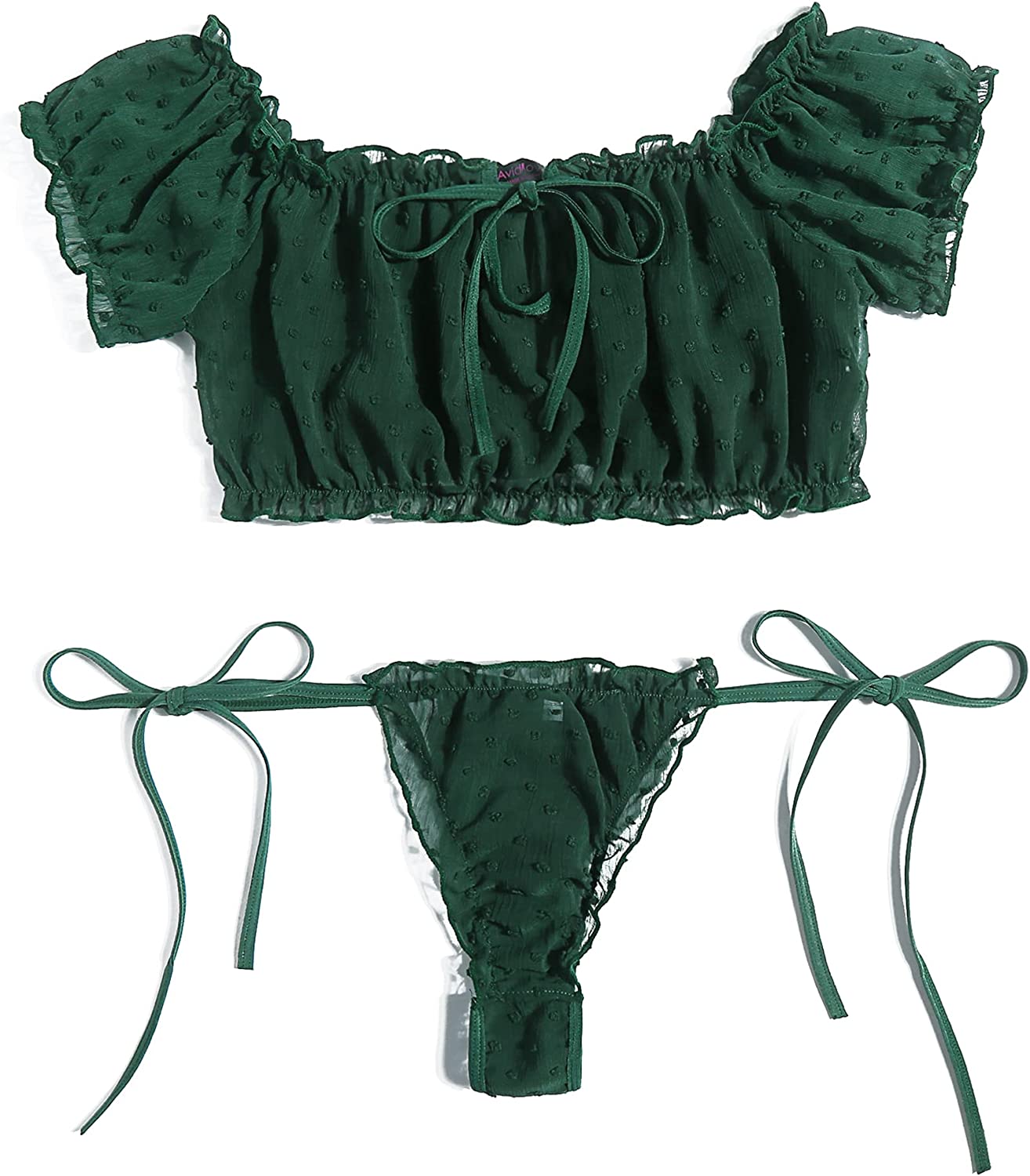 Avidlove Bra and Panty Set Ruffle Lingerie Set Mesh Babydoll Chemise