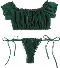 Avidlove Bra and Panty Set Ruffle Lingerie Set Mesh Babydoll Chemise