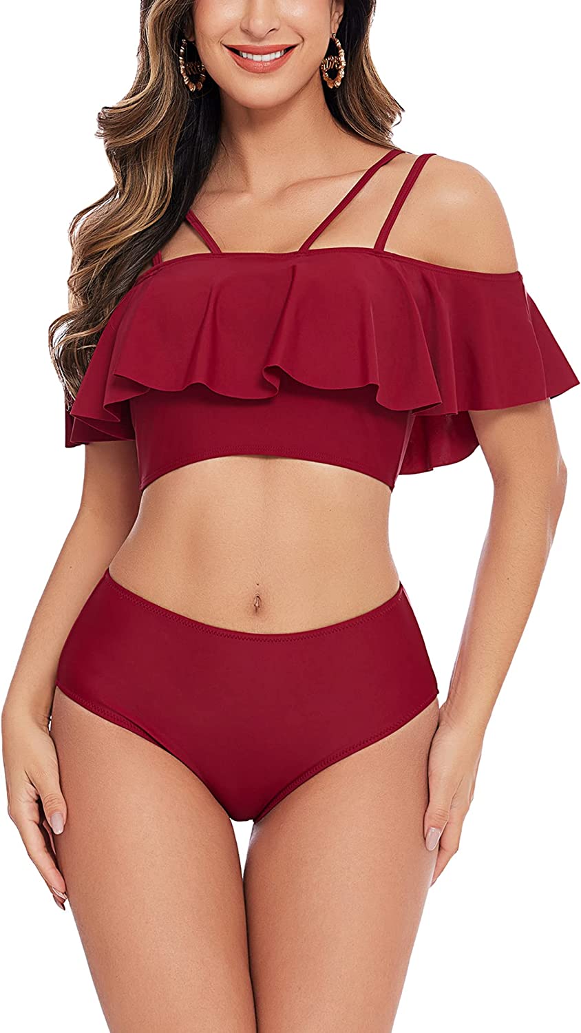Avidlove Swimsuits for Two Piece Bathing Suits Ruffled Flounce Top with High Waisted Bottom Bikini Set