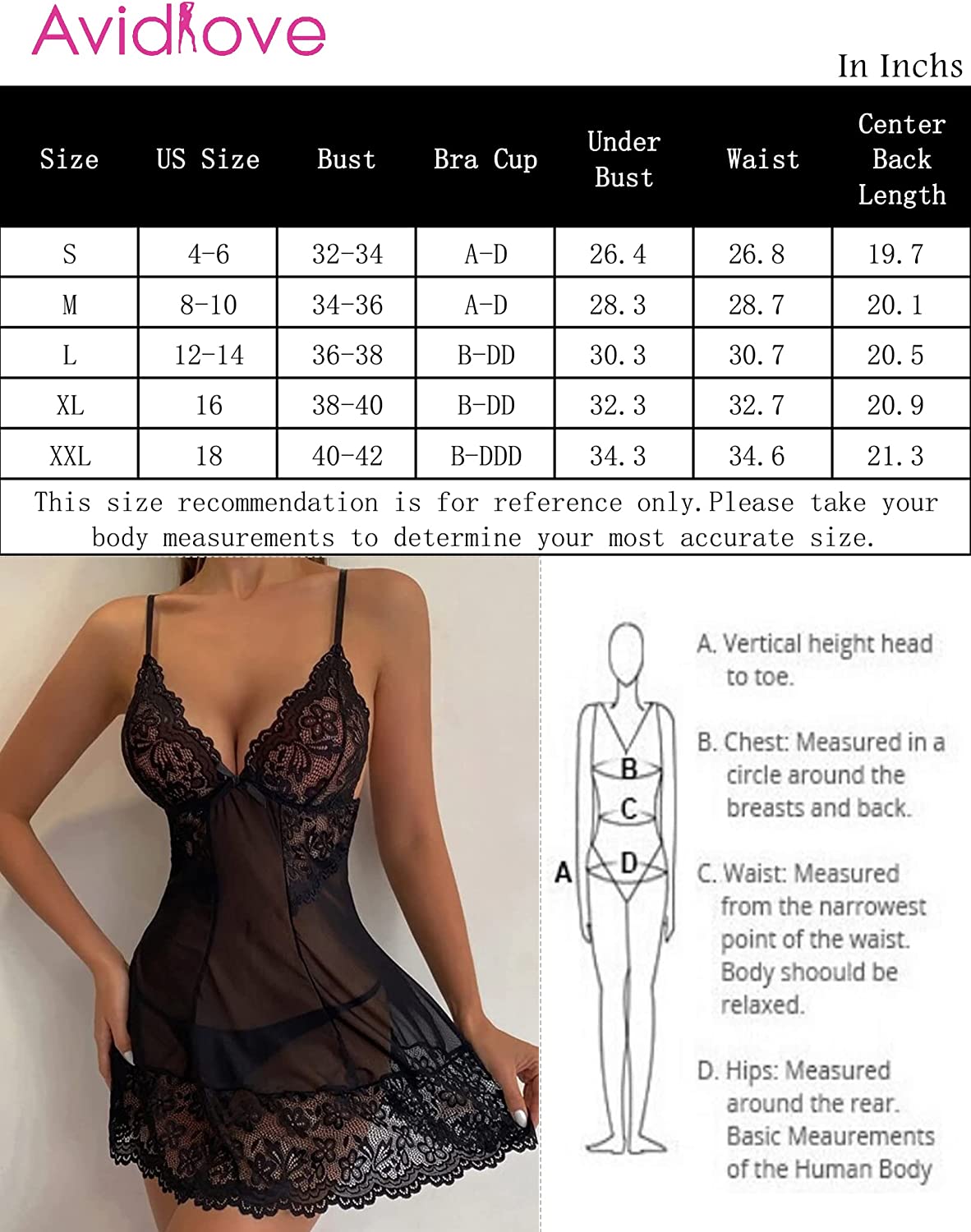 Avidlove Lingerie for Kinky Babydoll Lingerie Mesh Sleepwear Lace Chemise