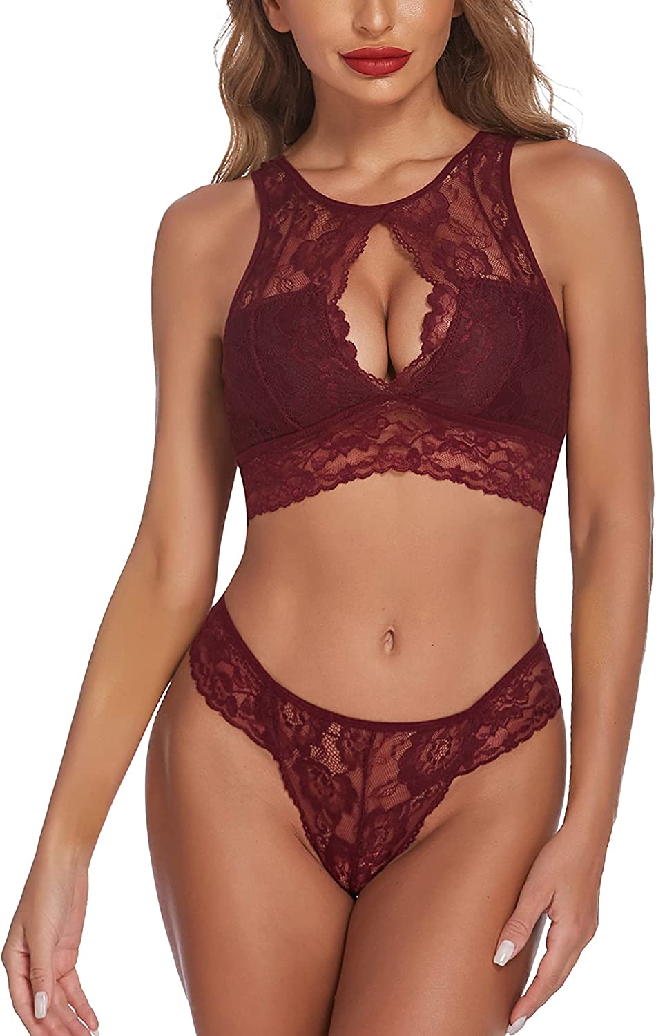Avidlove Lingerie 2 Piece Lace Babydoll Bra and Panty Set Mini Sleepwear