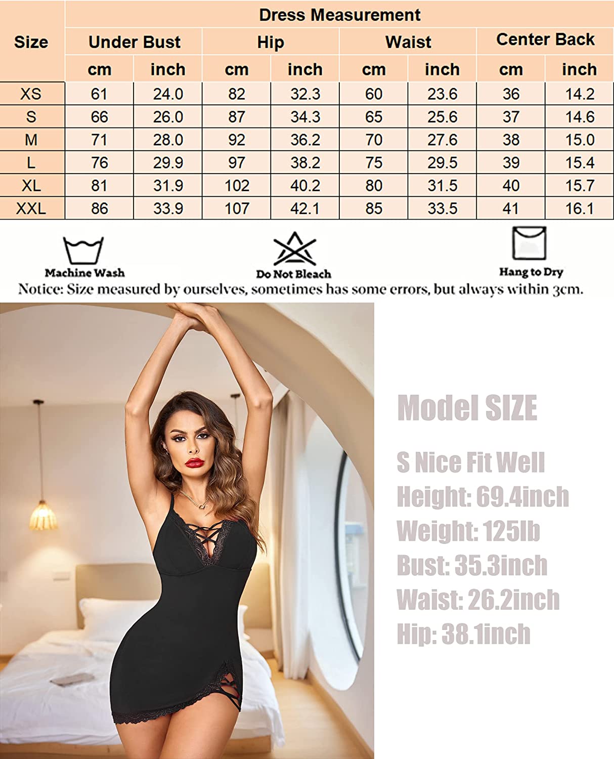Avidlove Nightgown V-Neck Babydoll Chemises Lace Modal Sleepwear Full Slip Side Slit Sleep Dress XS-XL