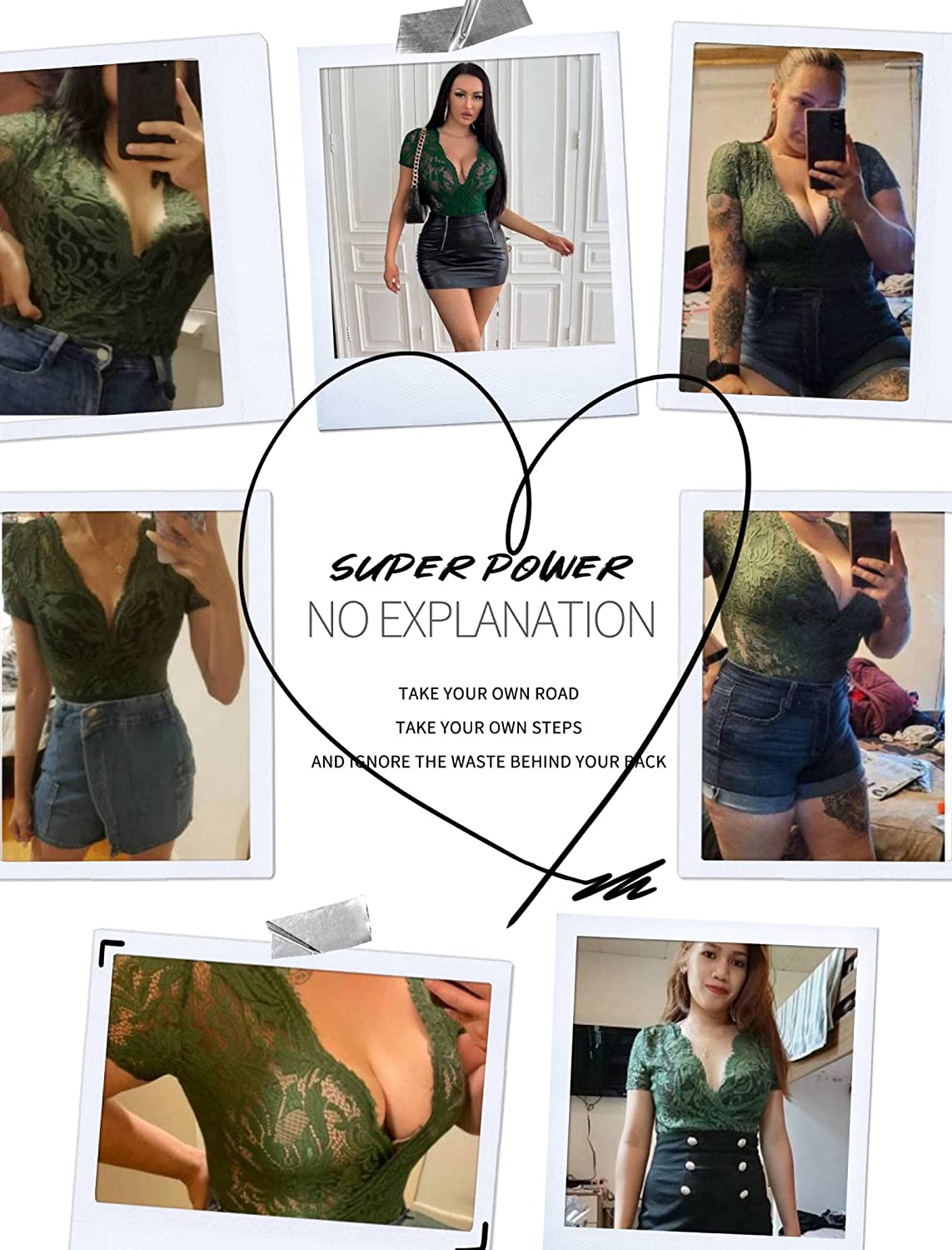 Avidlove Lace Short Sleeve Bodysuit Deep V Snap Crotch Clubwear Tops S-XXL