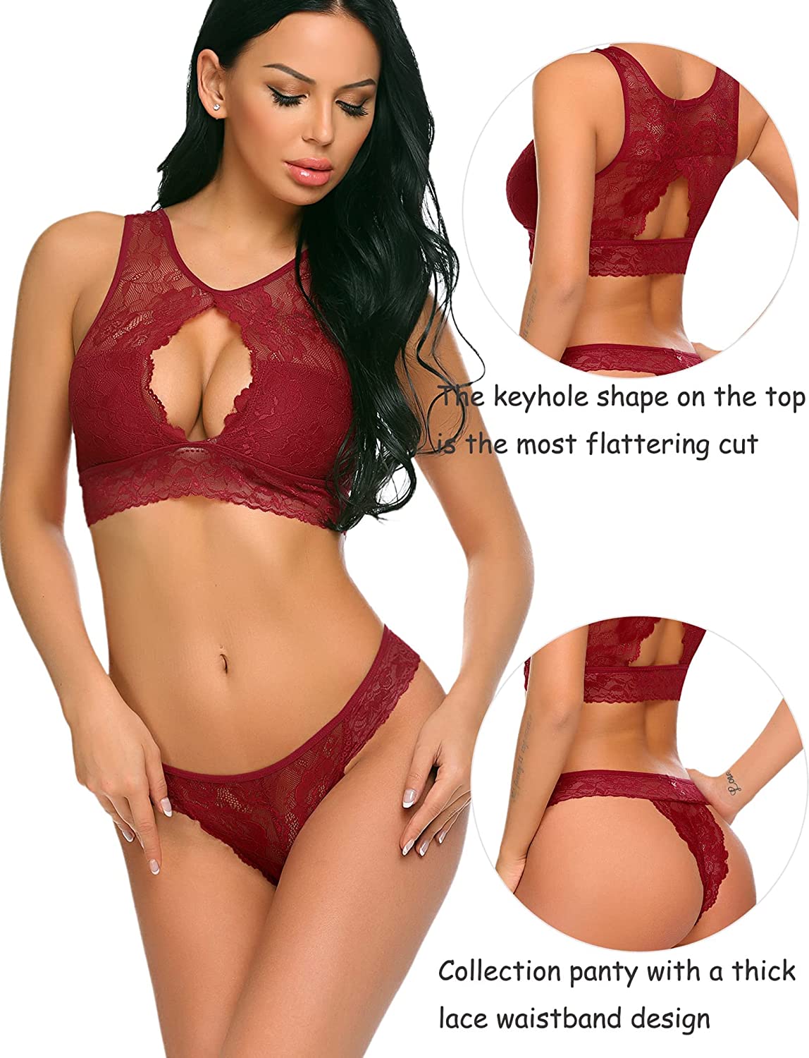 Avidlove Lingerie 2 Piece Lace Babydoll Bra and Panty Set Mini Sleepwear