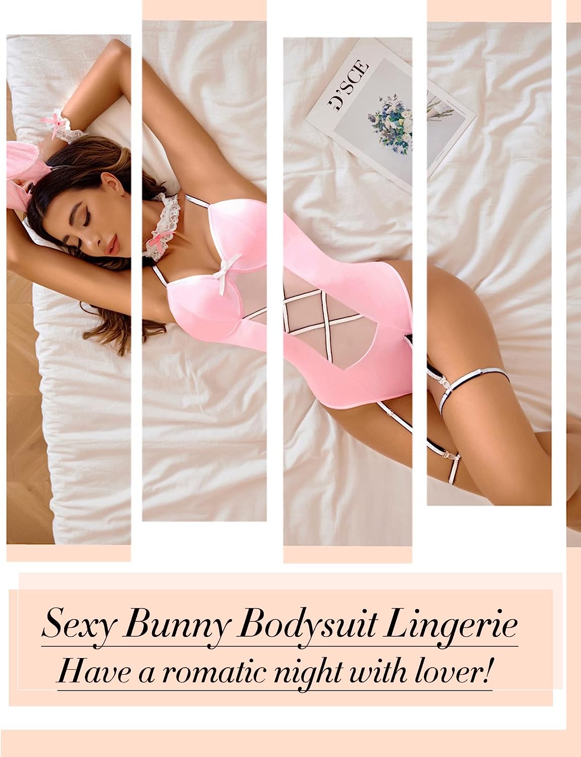 Avidlove Cosplay Lingerie Anime Costume Bodysuit Set Bunny Teddy Lingerie 3PC Maid Outfit