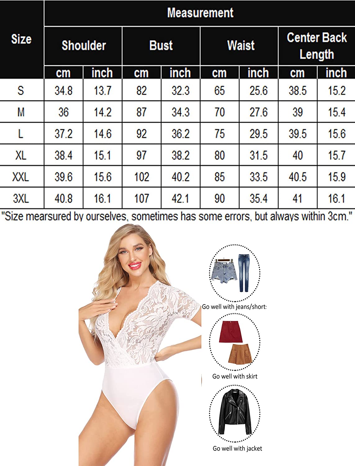 Avidlove Lace Short Sleeve Bodysuit Deep V Snap Crotch Clubwear Tops S-XXL