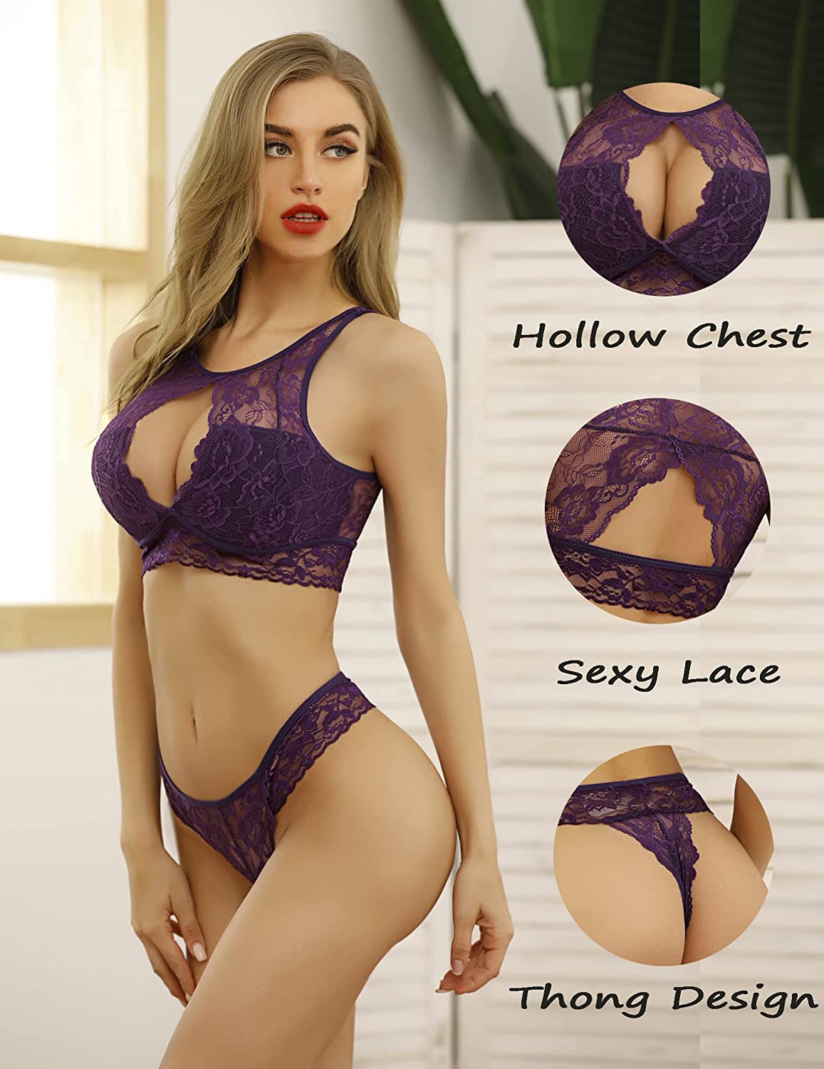 Avidlove Lingerie 2 Piece Lace Babydoll Bra and Panty Set Mini Sleepwear