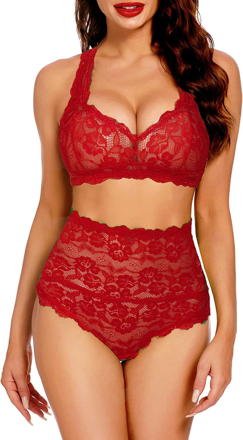 Avidlove High Waisted Lingerie Set Lace Bralette Set Bra Panty Set