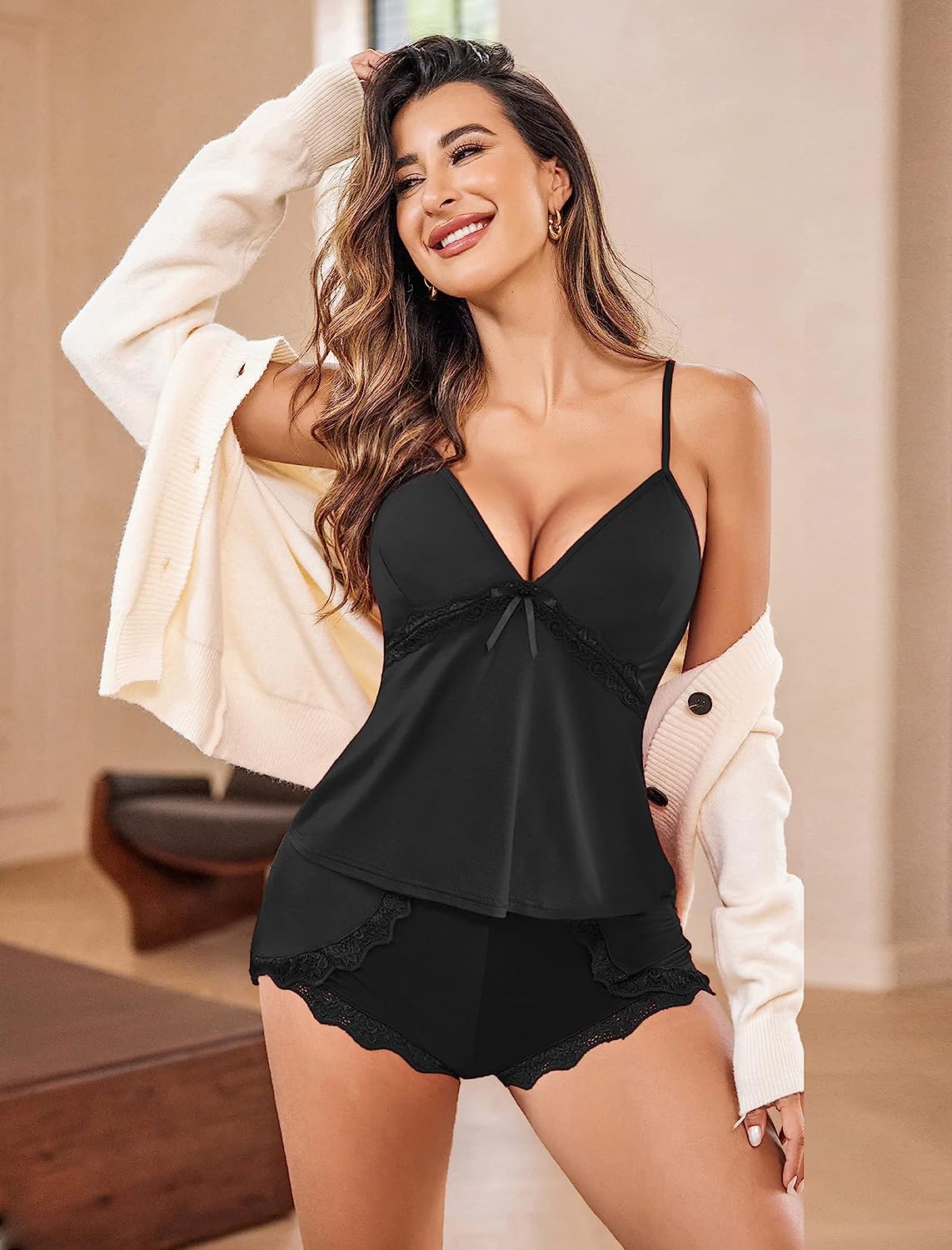 Avidlove Pajamas for Modal Sleepwear Cami Sleep Set Lace Trim Short Pjs Sets with Shorts S~XXL