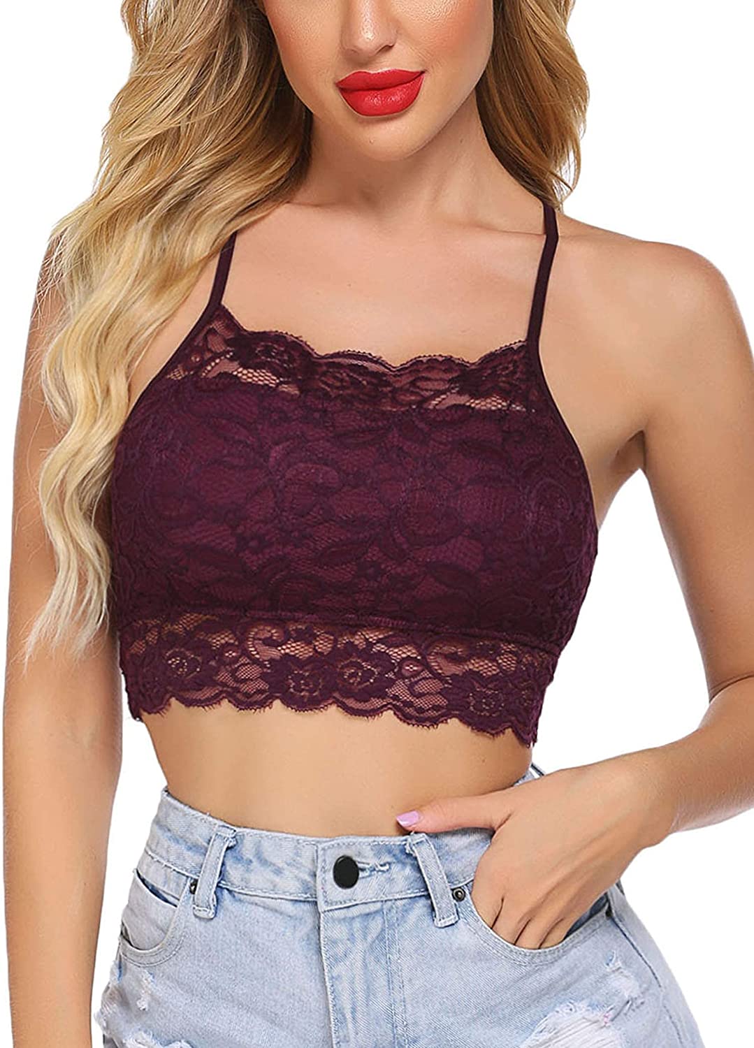 Avidlove Lace Bralette for High Neck Camisoles Racerback Double-Layered Crop Top