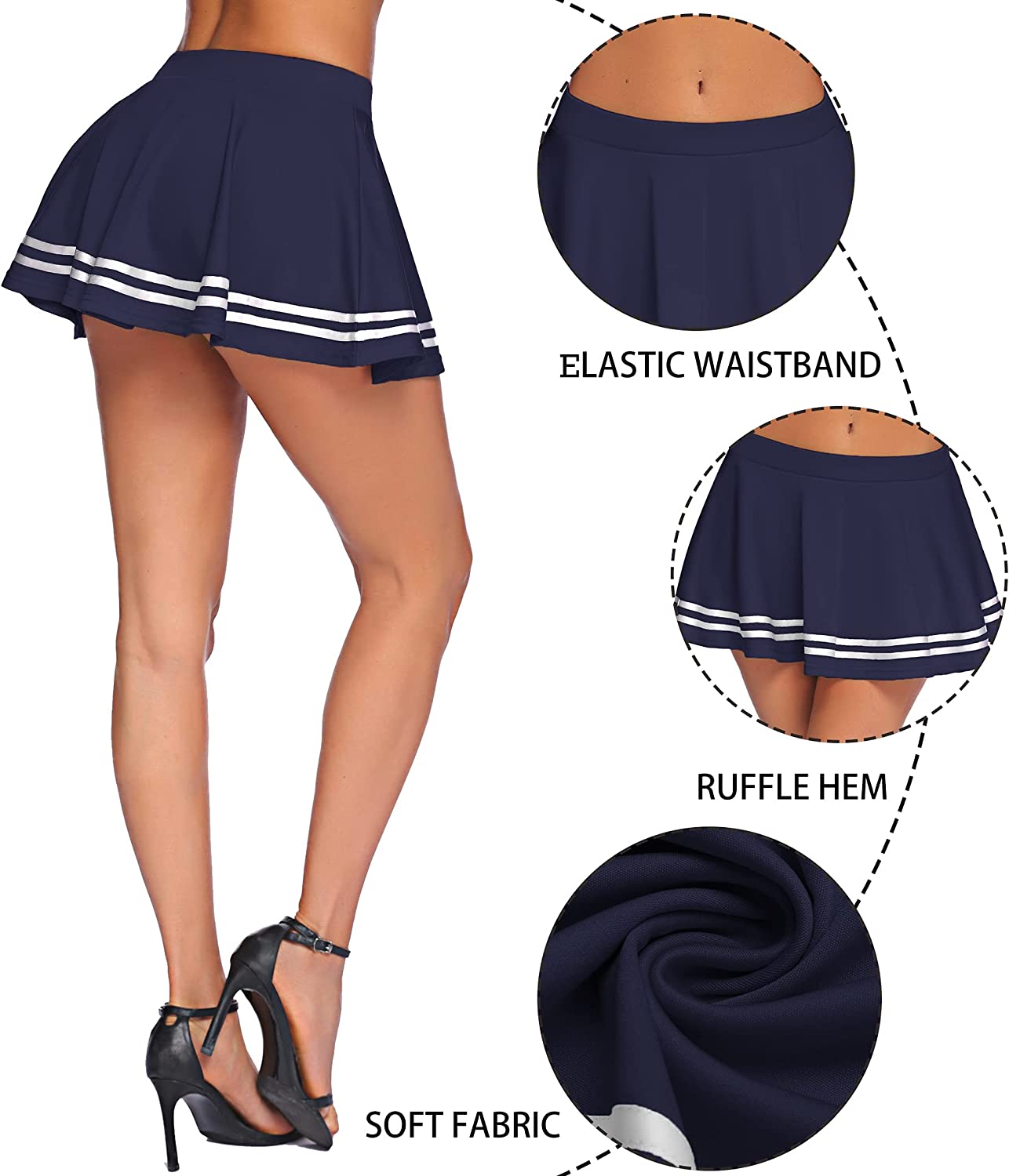 Avidlove Mini Skirt Pleated Elastic Waist Ruffle Sailor Skirts School Uniform Skirts Cheerleader