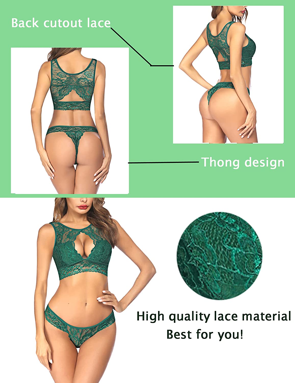 Avidlove Lingerie 2 Piece Lace Babydoll Bra and Panty Set Mini Sleepwear