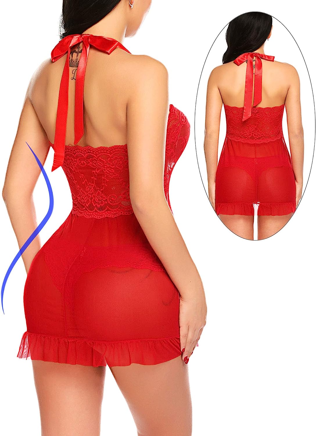 Avidlove Lingerie for Lace Babydoll Open Front Sleepwear Halter Nighty Chemsie XS-5XL