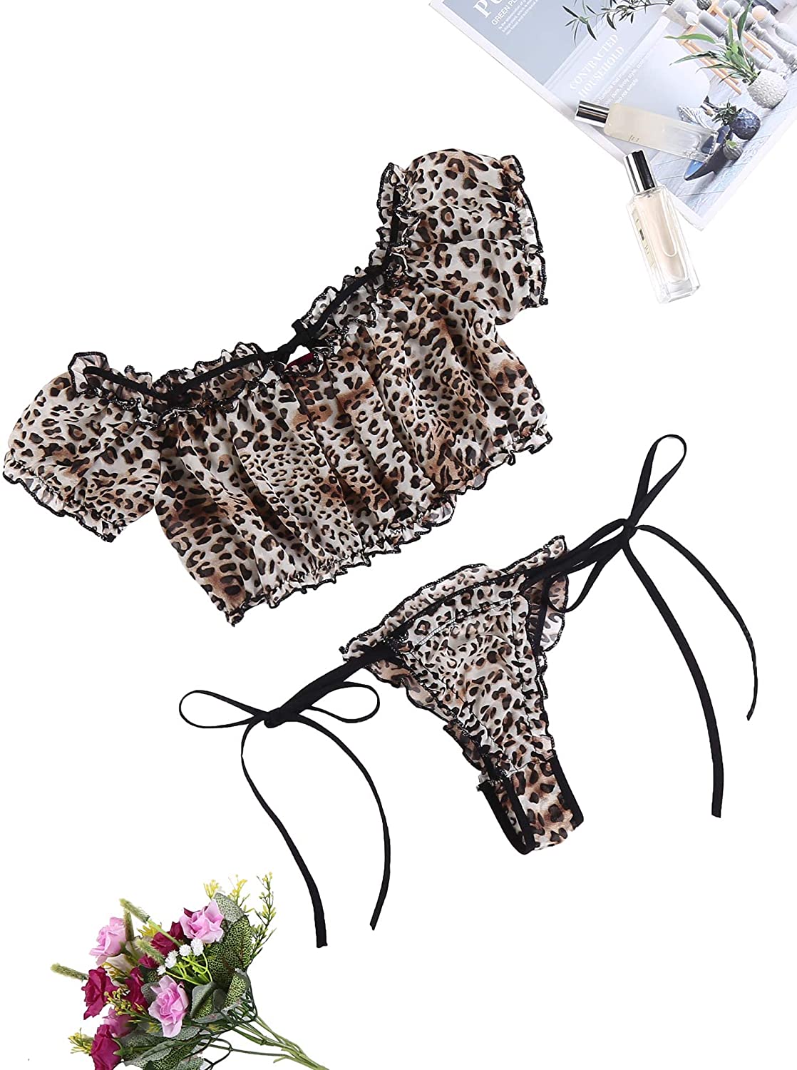 Avidlove Bra and Panty Set Ruffle Lingerie Set Mesh Babydoll Chemise
