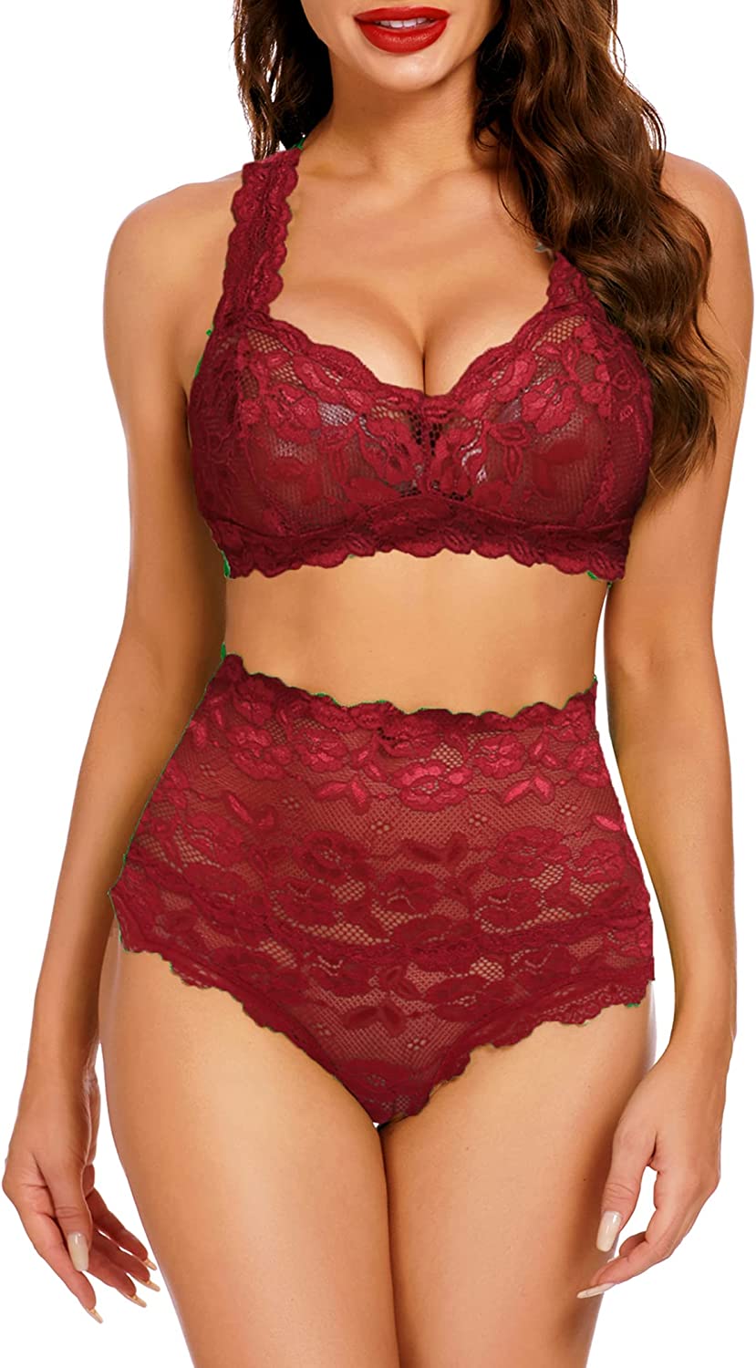 Avidlove High Waisted Lingerie Set Lace Bralette Set Bra Panty Set