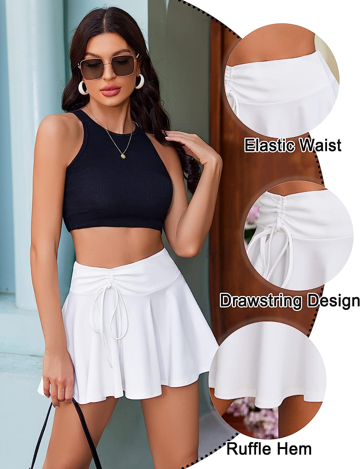 Avidlove Mini Skirt for Pleated Drawstring High Waist Skater Skirt Lingerie Skirts S-XXL