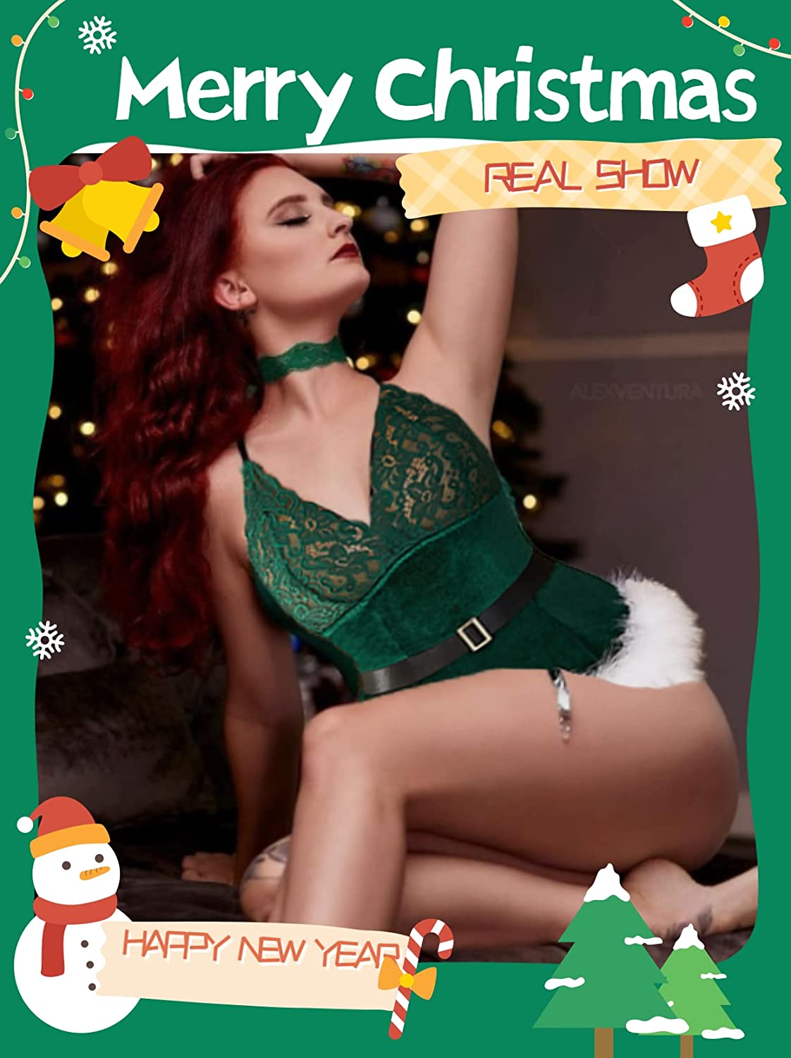 Avidlove Christmas Lingerie Sets Garter Bustier Set Santa Babydoll Bodysuits Lace Chemise (No Stockings) S-XXL
