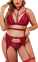 Avidlove Garter Lingerie Set with Choker Strappy Bra and Panty Set Teddy Babydoll Bodysuit (No Stockings)