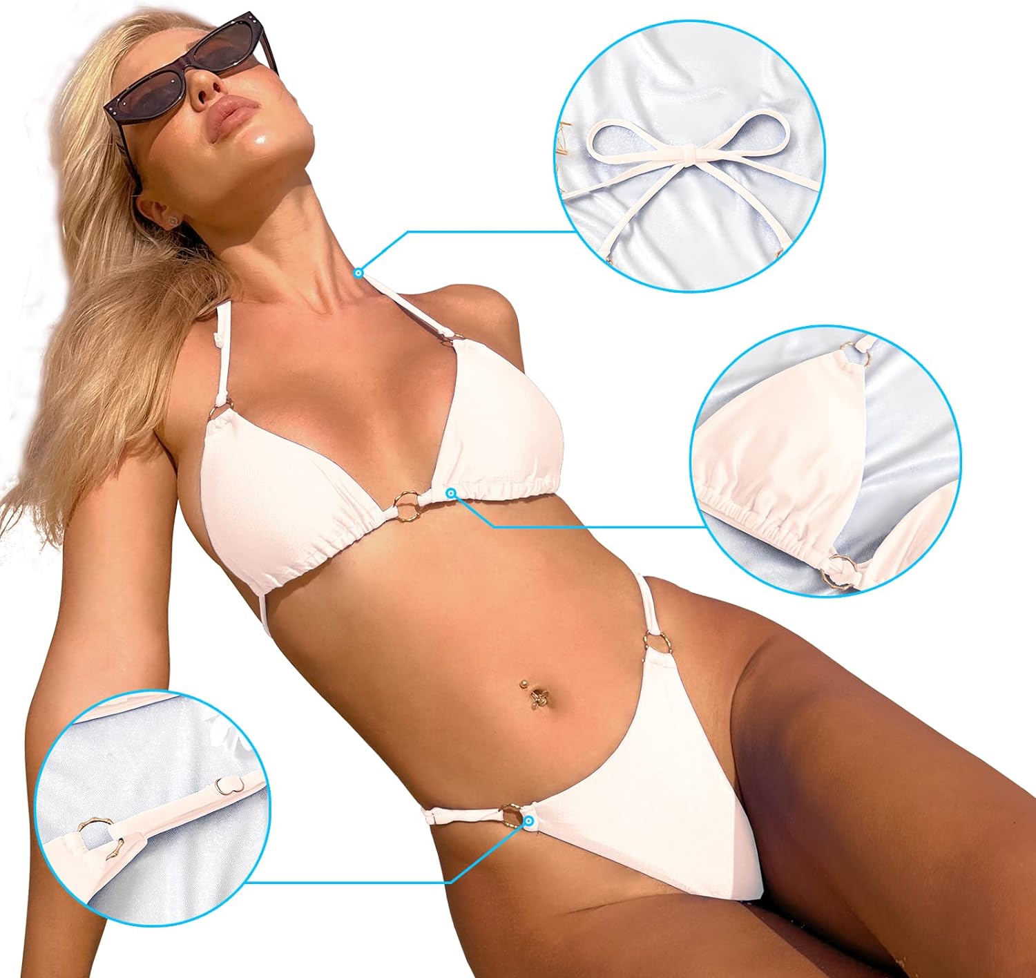 Ring Linked Halter Bikini For Summer Beach - White