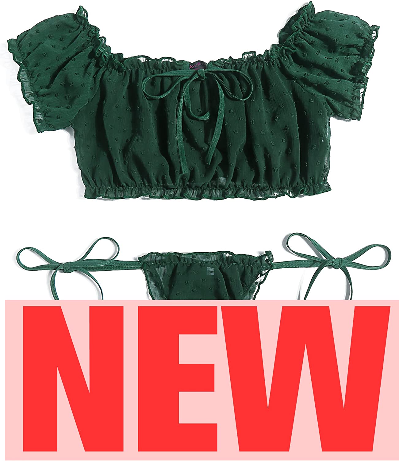 Avidlove Bra and Panty Set Ruffle Lingerie Set Mesh Babydoll Chemise