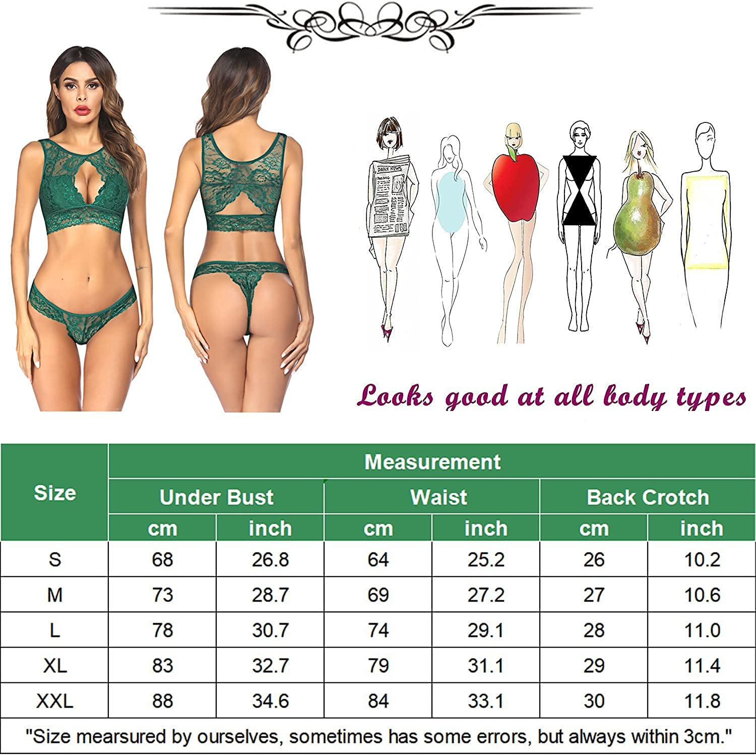 Avidlove Lingerie 2 Piece Lace Babydoll Bra and Panty Set Mini Sleepwear