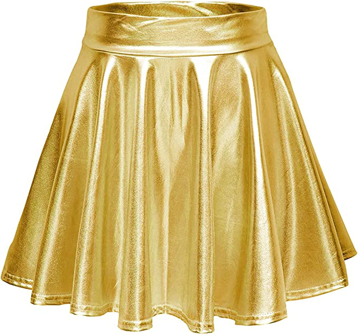 Avidlove Metallic Skirt for High Waisted Skirt Shiny Stretchy Mini A-Line Flared Skater Skirt S-XXL